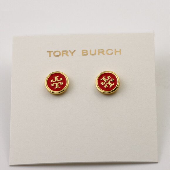 Tory Burch Roxanne Circle Stud Earrings Rolled Brass/Pale  Tory Burch Earrings(Brand New)